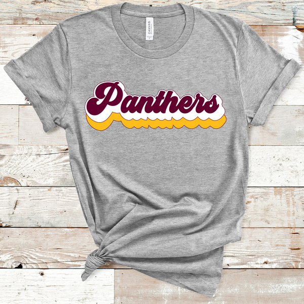 Panthers Retro Font Maroon, White, and Gold Direct to Film Transfer - 10 to 14 Day Ship Time