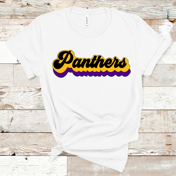 Panthers Retro Font Purple, Gold, and Black Direct to Film Transfer - 10 to 14 Day Ship Time