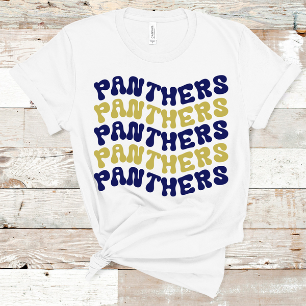 Panthers Wavy Retro Mascot Navy and Vegas Gold Direct to Film Transfer - 10 to 14 Day Ship Time