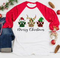 Merry Christmas Dog Paws Christmas Screen Print Transfer - HIGH HEAT FORMULA - RTS