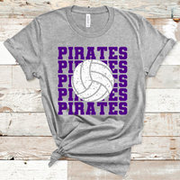 Pirates Stacked Mascot Volleyball Purple Text Adult Size Direct to Film Transfer - 10 to 14 Day Ship Time
