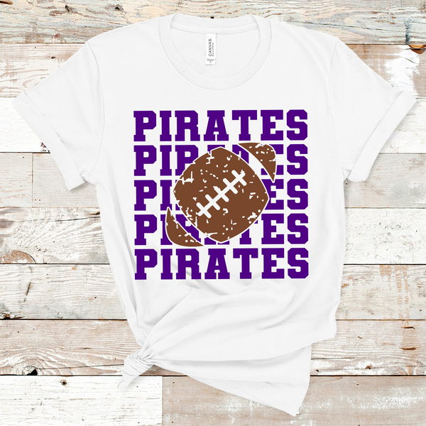 Pirates Stacked Mascot Football Purple Text Adult Size Direct to Film Transfer - 10 to 14 Day Ship Time
