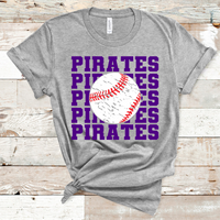 Pirates Stacked Mascot Baseball Purple Text Adult Size Direct to Film Transfer - 10 to 14 Day Ship Time