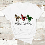 Christmas Plaid and Leopard Horses with Lights Screen Print Transfer - HIGH HEAT FORMULA - RTS