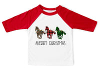 Merry Christmas Plaid and Leopard Horses Youth Screen Print Transfer - HIGH HEAT FORMULA - RTS