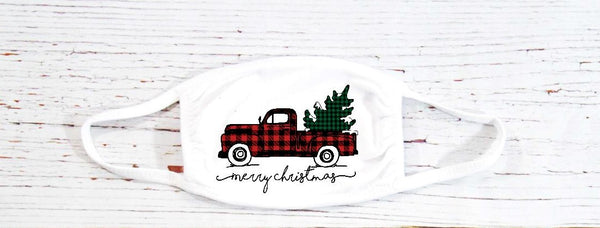 Merry Christmas Plaid Truck with Tree Mask Size Sublimation Transfer, Set of 6 - RTS