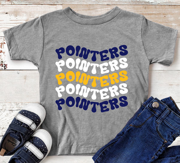 Pointers Wavy Mascot Navy Blue, Gold, and White Direct to Film Transfer - YOUTH SIZE - 10 to 14 Day Ship Time