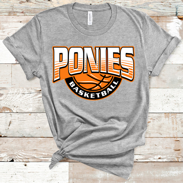 Ponies Basketball Orange, White, and Black Text Direct to Film Transfer - 10 to 14 Day Ship Time