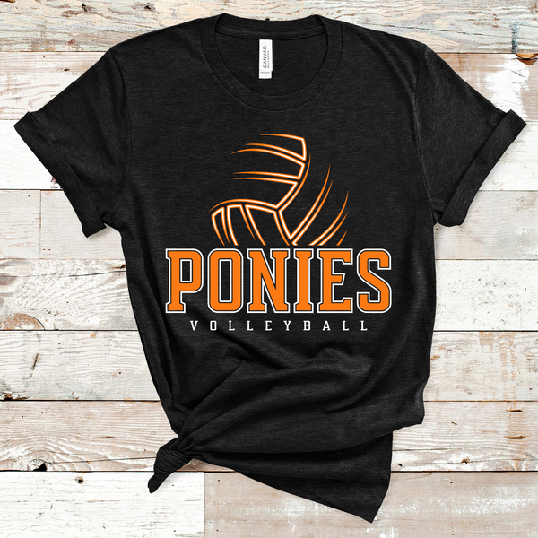 Ponies Volleyball Orange and White Text Direct to Film Transfer - 10 to 14 Day Ship Time