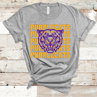 Purplecats Stacked Mascot Design Gold and Purple Adult Size Direct to Film Transfer - 10 to 14 Day Ship Time