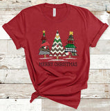Merry Christmas Quilted Trees Adult Screen Print Transfer - RTS