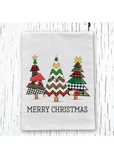 Merry Christmas Quilted Trees Towel Screen Print Transfer - RTS