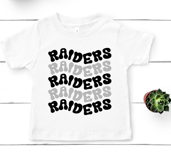 Raiders Wavy Retro Mascot Gray and Black Direct to Film Transfer - YOUTH SIZE - 10 to 14 Day Ship Time