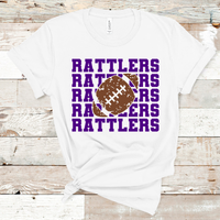 Rattlers Stacked Mascot Football Purple Text Adult Size Direct to Film Transfer - 10 to 14 Day Ship Time