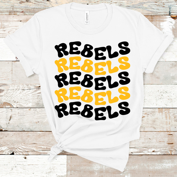 Rebels Wavy Retro Mascot Black and Gold Direct to Film Transfer - 10 to 14 Day Ship Time