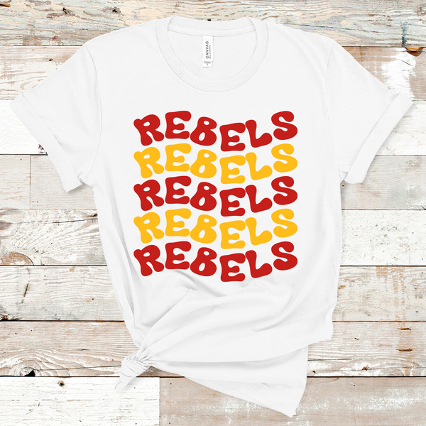 Rebels Wavy Retro Mascot Red and Gold Direct to Film Transfer - 10 to 14 Day Ship Time