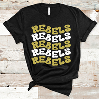 Rebels Wavy Retro Mascot Vegas Gold and White Direct to Film Transfer - 10 to 14 Day Ship Time