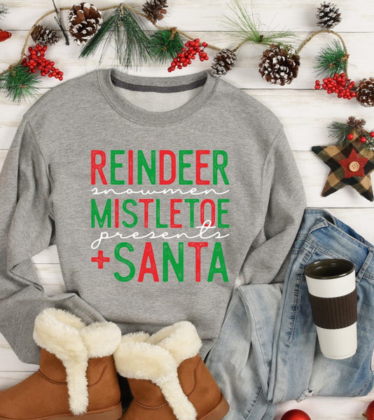 Reindeer Snowmen Mistletoe Presents and Santa Screen Print Transfer - HIGH HEAT FORMULA - RTS