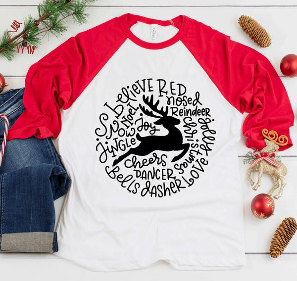 Reindeer Word Art Screen Print Transfer Adult Size - RTS