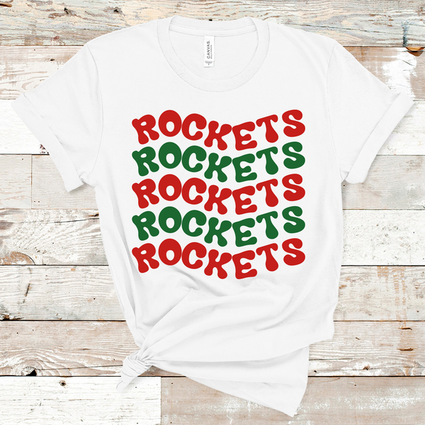 Rockets Retro Wavy Mascot Red and Green Direct to Film Transfer - 10 to 14 Day Ship Time