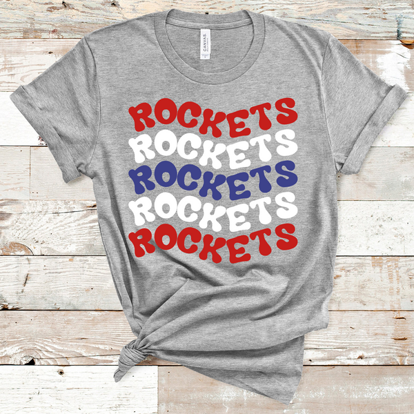 Rockets Retro Wavy Mascot Red, White, and Royal Blue Direct to Film Transfer - 10 to 14 Day Ship Time