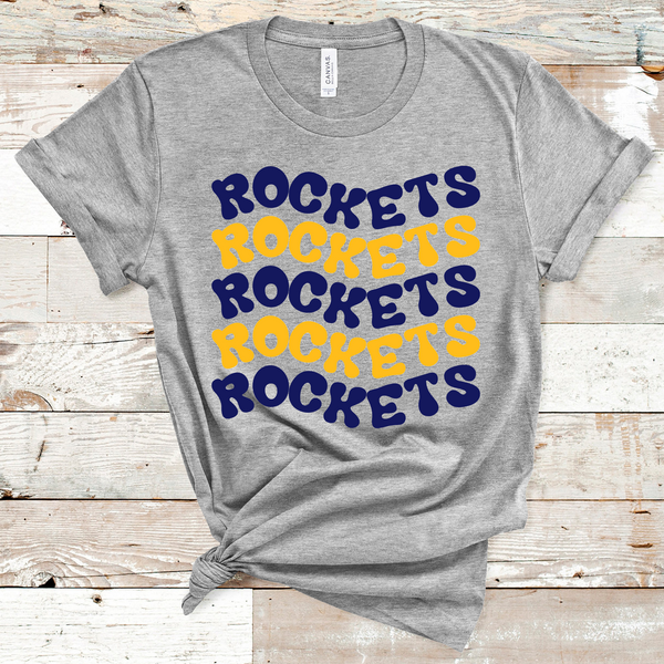 Rockets Retro Wavy Mascot navy and Gold Direct to Film Transfer - 10 to 14 Day Ship Time