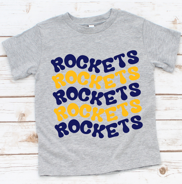 Rockets Wavy Mascot Navy and Gold Direct to Film Transfer - YOUTH SIZE - 10 to 14 Day Ship Time