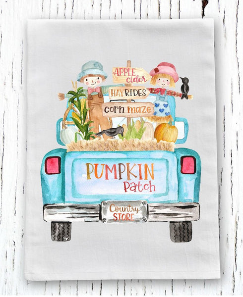 Pumpkin Patch Scarecrow Vintage Truck Towel Screen Print Transfer - HIGH HEAT FORMULA - RTS