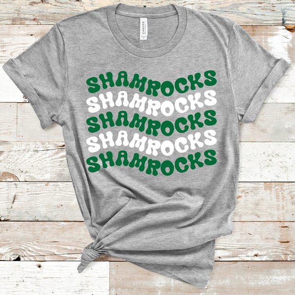 Shamrocks Wavy Retro Mascot Green and White Direct to Film Transfer - 10 to 14 Day Ship Time