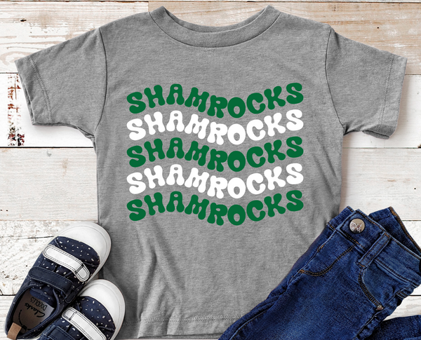Shamrocks Wavy Retro Mascot Green and White Direct to Film Transfer - YOUTH SIZE - 10 to 14 Day Ship Time