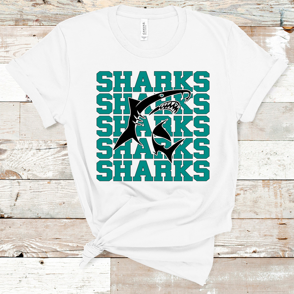 Sharks Mascot Teal and Black Adult Size Direct to Film Transfer - 10 to 14 Day Ship Time