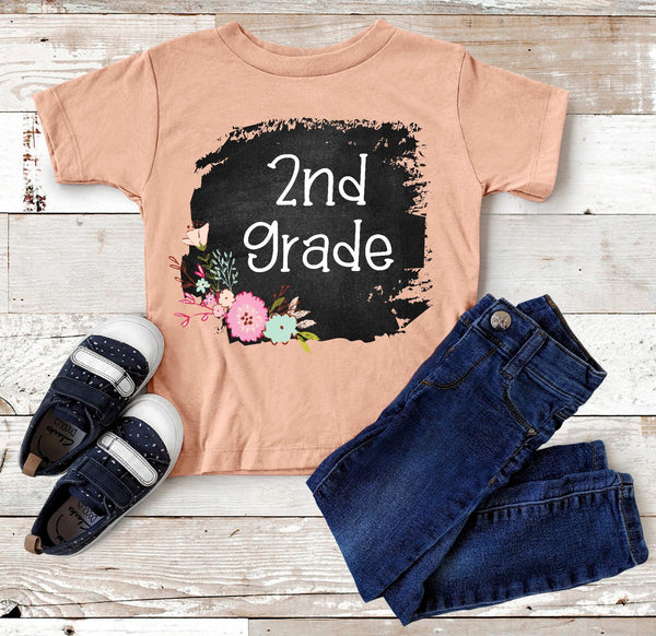 2nd Grade Floral Chalkboard Back to School Screen Print Transfer Youth - RTS