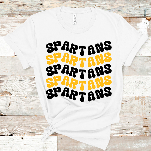 Spartans Wavy Retro Mascot Black and Gold Direct to Film Transfer - 10 to 14 Day Ship Time