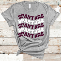 Spartans Wavy Retro Mascot Maroon and White Direct to Film Transfer - 10 to 14 Day Ship Time