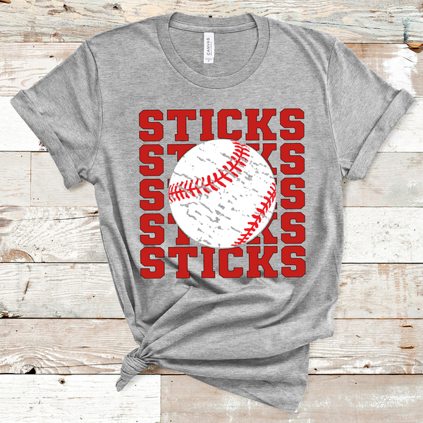 Sticks Mascot Baseballl Red Text Direct to Film Transfer - 10 to 14 Day Ship Time