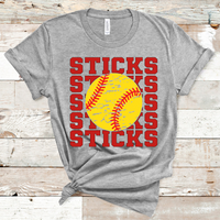 Sticks Mascot Softball Red Text Direct to Film Transfer - 10 to 14 Day Ship Time