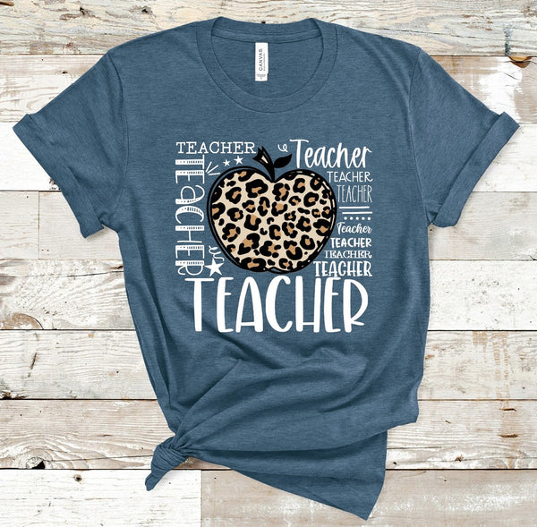 Teacher Leopard Typography Word Art White Direct to Film Transfer - 10 to 14 Day Ship Time