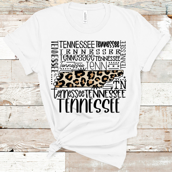 Tennessee State Leopard Typography Black Word Art Direct to Film Transfer - 10 to 14 Day Ship Time