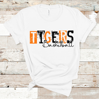 Tigers Mascot Basketball Grunge Single Line Orange, Black, and White Direct to Film Transfer - 10 to 14 Day Ship Time