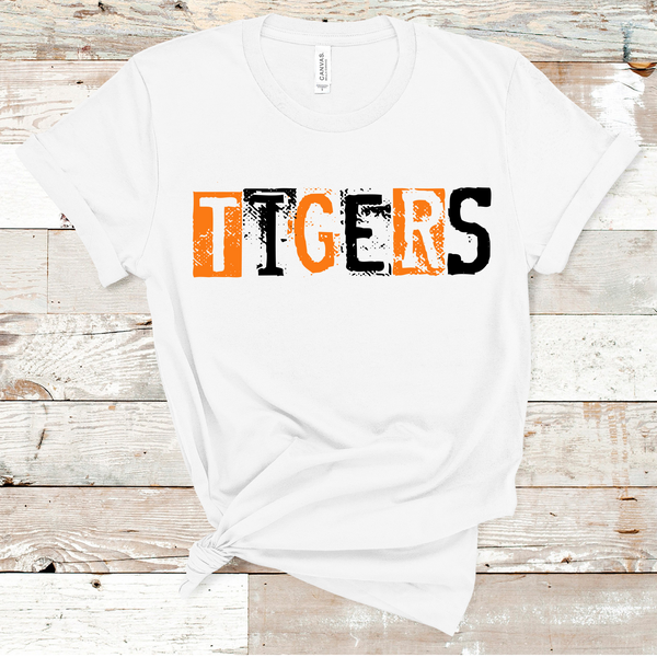 Tigers Mascot Grunge Single Line Orange and Black Direct to Film Transfer - 10 to 14 Day Ship Time