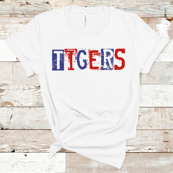 Tigers Mascot Single Line Red and Royal Blue Direct to Film Transfer - 10 to 14 Day Ship Time