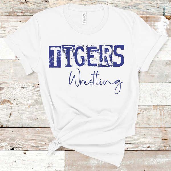 Tigers Wrestling Grunge Royal Blue Direct to Film Transfer - 10 to 14 Day Ship Time
