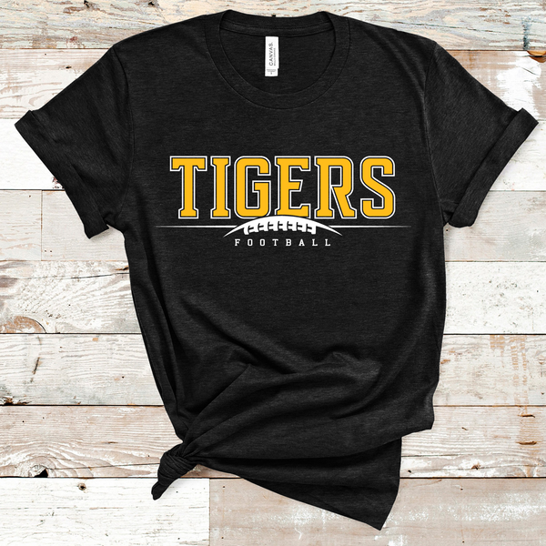 Tigers Football Gold and White Text Direct to Film Transfer - 10 to 14 Day Ship Time