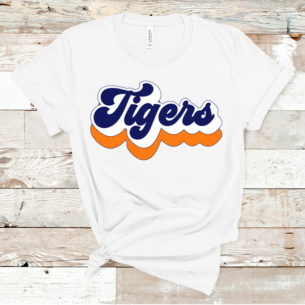 Tigers Retro Font Orange, White, and Navy Direct to Film Transfer - 10 to 14 Day Ship Time