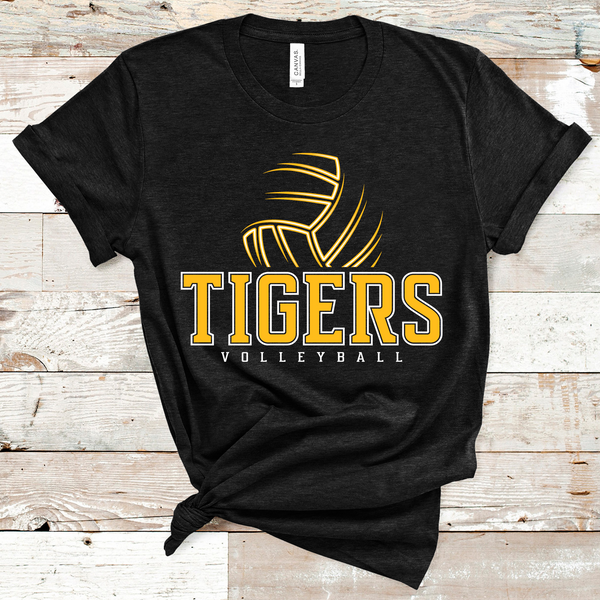 Tigers Volleyball Gold and White Text Direct to Film Transfer - 10 to 14 Day Ship Time