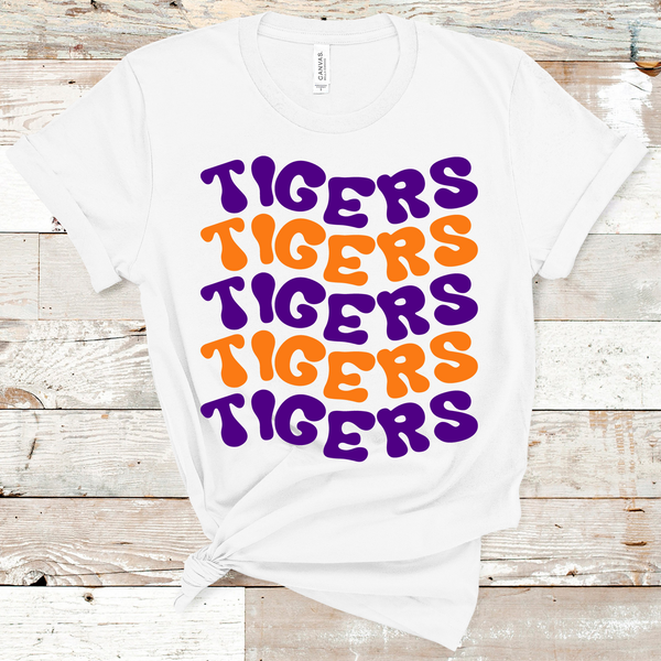 Tigers Wavy Mascot Purple and Orange Direct to Film Transfer - 10 to 14 Day Ship Time
