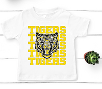 Tigers Stacked Mascot Black and Yellow Direct to Film Transfer - YOUTH SIZE - 10 to 14 Day Ship Time