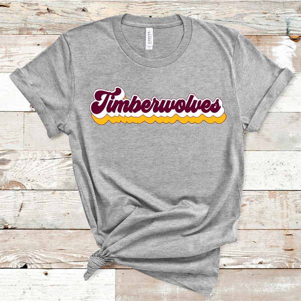 Timberwolves Retro Font Gold, White, and Burgundy Direct to Film Transfer - 10 to 14 Day Ship Time