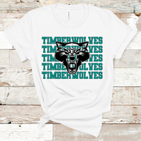 Timberwolves Mascot Teal and Black Adult Size Direct to Film Transfer - 10 to 14 Day Ship Time
