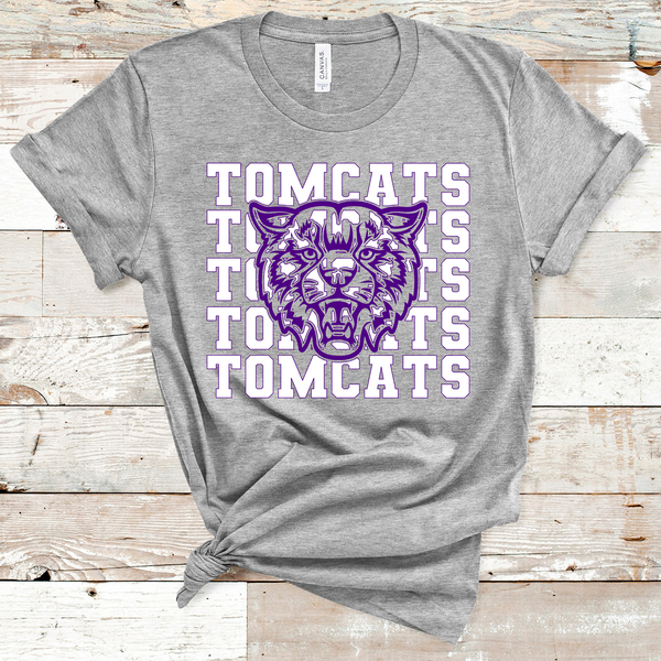 Tomcats Stacked Mascot White and PurpleAdult Size Direct to Film Transfer - 10 to 14 Day Ship Time